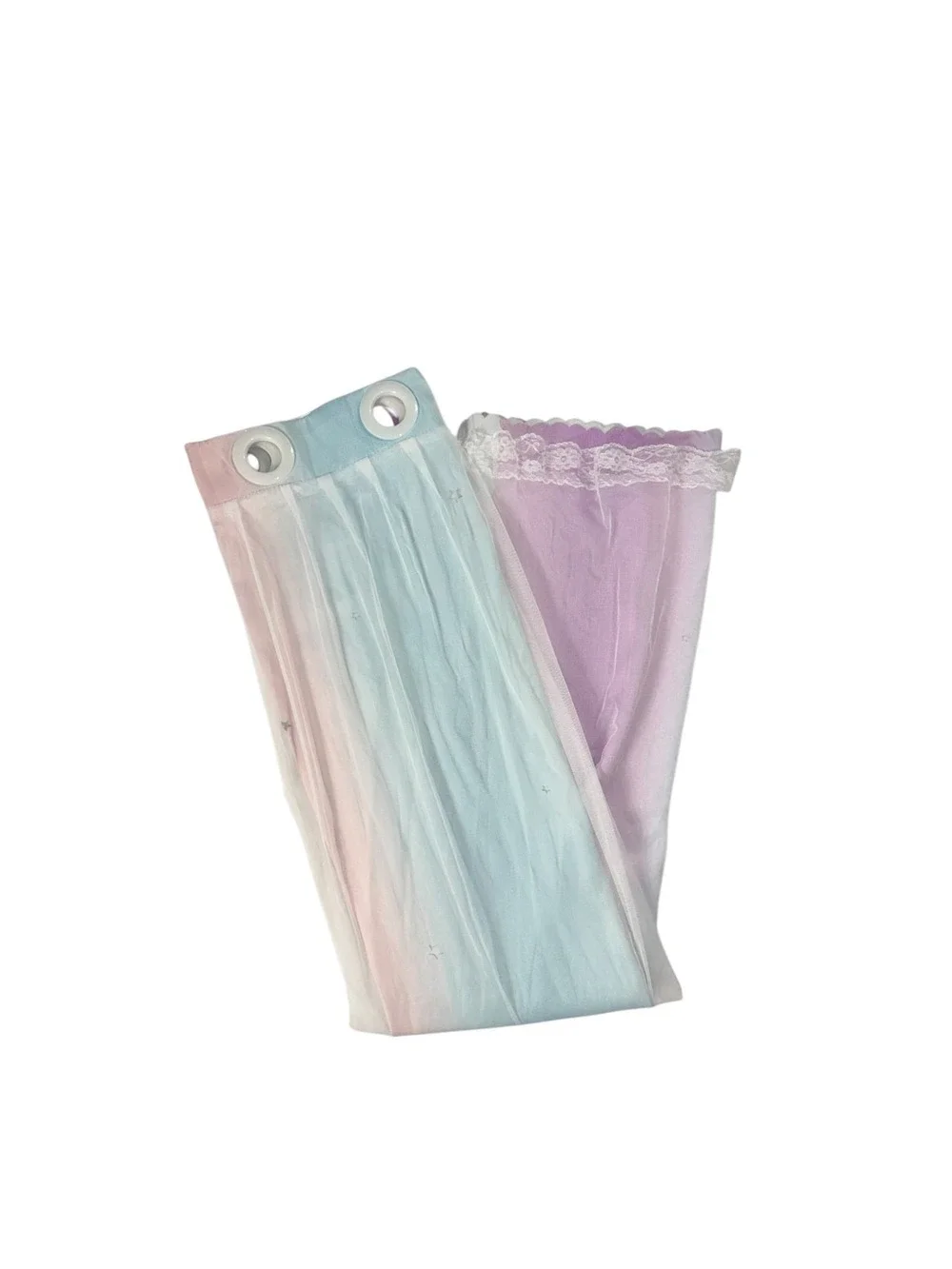 Single Colorful Stripe Curtain With Sheer Lace Overlay 1 Panel Star Cut Outs 64